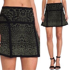 DVF • Flote Skirt reptile print jacquard knit Olive Green black mini flare snake